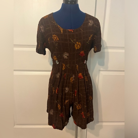 Romper Brown Plaid and Floral - Picture 1 of 10